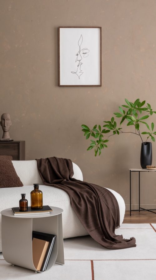 Stylish,Living,Space,With,A,Modern,Sofa,,Minimalist,Side,Table,